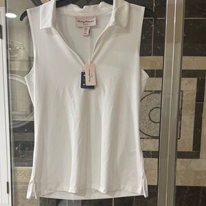 Tommy Bahama White Sleeveless Zip Polo Tank